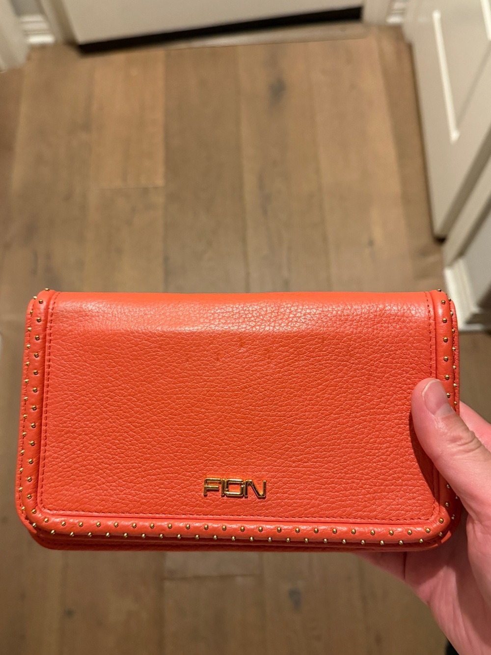 Orange Studded Leather Wallet with Gold Logo